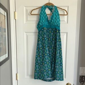 Athleta Turquoise and Lime Patterned Halter Dress